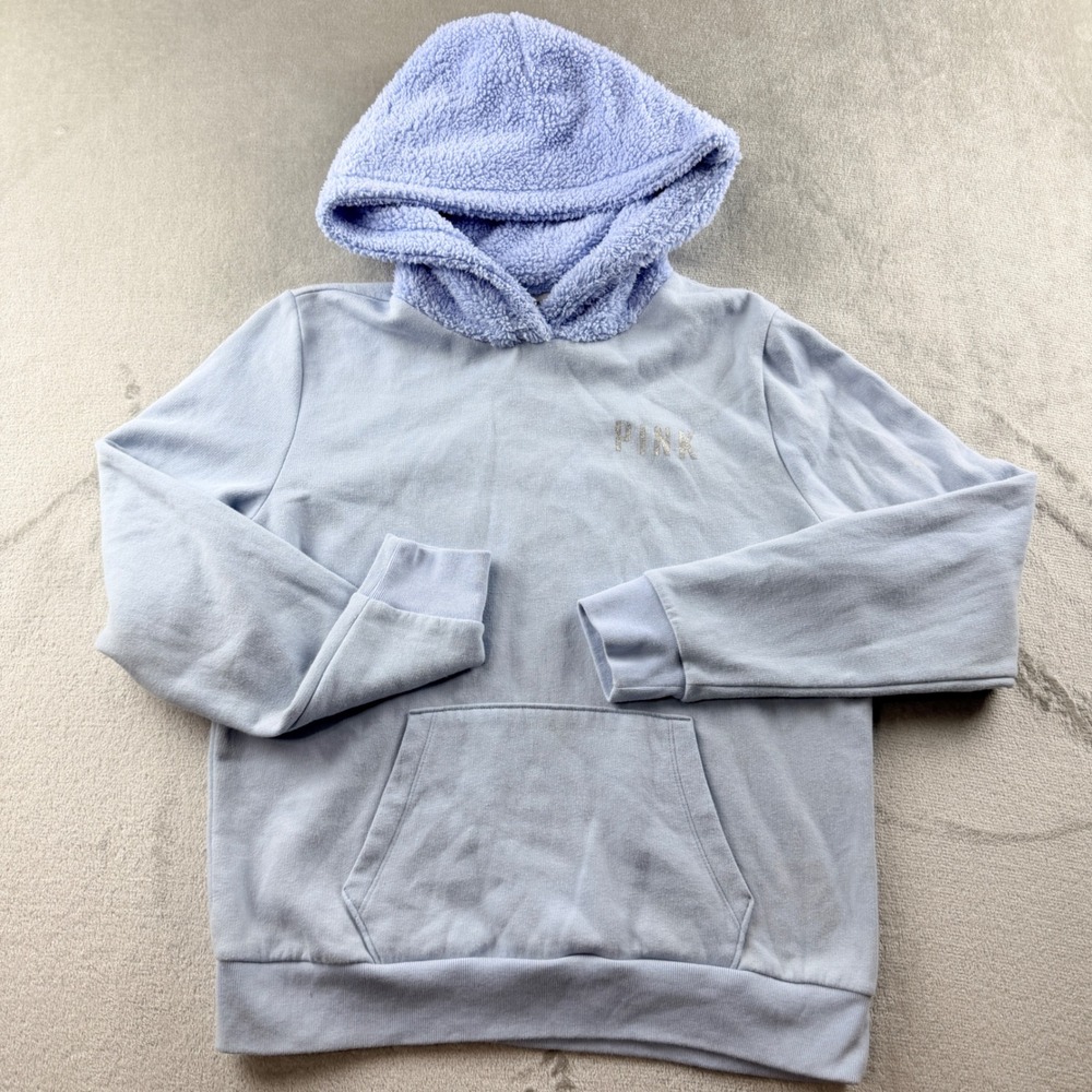 PINK Victoria's Secret Women's Medium Light Blue Sherpa Lined Hood Hoodie